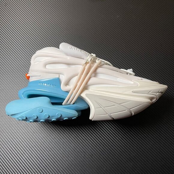 Balmain Unicorn Platform Sneakers In White And Blue. - Picture 1 of 9